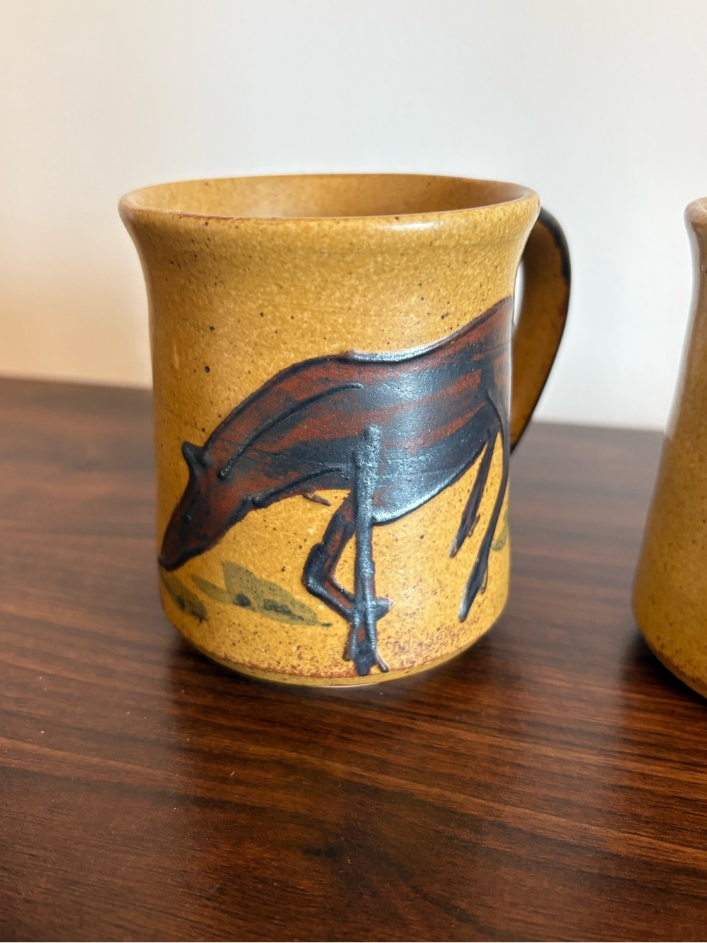 Vintage Stoneware Mugs – Hand-Decorated Horse and Fish Design Pair - Picture 2 of 8